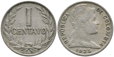 Колумбия 1 сентаво 1935 KM 275 медно-никель 4532-168