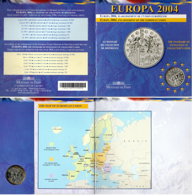 Франция 1/4 евро 2004 расширение Евросоюза, в оригинальном буклете KM 1390 серебро  UNC  1181-3-12