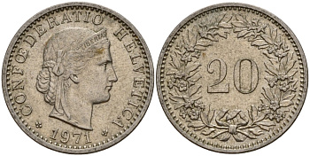 Швейцария 20 раппенов 1971 KM 29a медно-никель 4187-756