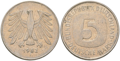 ФРГ 5 марок 1982 j KM 140.1 медно-никель 4557-635