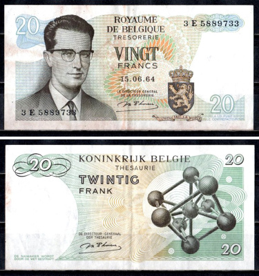 Бельгия 20 франков 1964 Pick 138 (1) бумага 6312-33-1-2