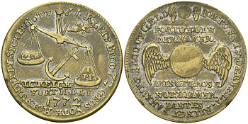 ГЕРМАНИЯ ЖЕТОН, ТОКЕН 1772 ЕДА ПРИНОСИТ ДЕНЬГИ, ВЕСЫ, DANTES желтый металл 65-827