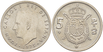 Испания 5 песет 1975 (78) Хуан Карлос I (1975-2014) KM 807 медно-никель UNC 216-447