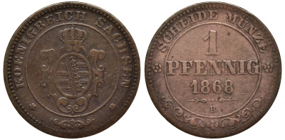 САКСОНИЯ 1 ПФЕННИГ 1868 В KM 1216 медь 75-442