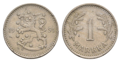 Финляндия 1 марка 1931 KM 30 медно-никель 4647-413