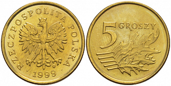 Польша 5 грошей 1999 MW KM 278, Parchimowicz 703f латунь UNC 4516-1157