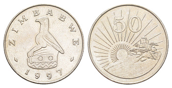 Зимбабве 50 центов 1997 восходящие солнце KM 5 медно-никель UNC 4654-512