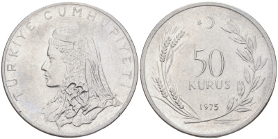 Турция 50 курушей 1975 Анатолийская невеста KM 889 нержавеющая сталь 4398-623
