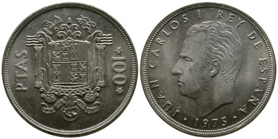Испания 100 песет 1975 (76) M, Хуан Карлос I (1975-2014) KM 810 медно-никель  UNC   3334-112