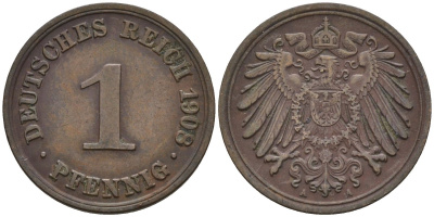 Германия 1 пфенниг 1908 A KM 10, J. 10 медь 4147-1125