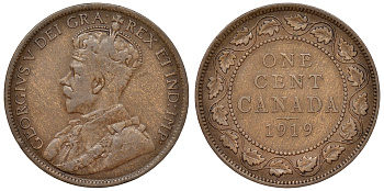 Канада 1 цент 1919 Георг V (1910-1936), большой формат KM 21 бронза    4116-722