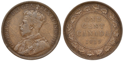 Канада 1 цент 1919 Георг V (1910-1936), большой формат KM 21 бронза    4116-722