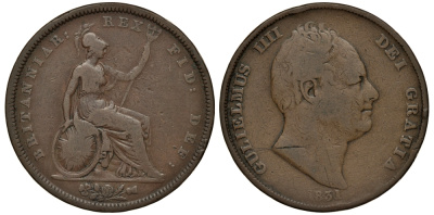 Великобритания 1 пенни 1831 Вильгельм IV (1830-1837) KM 707, Spink 3845 бронза 1515-2221