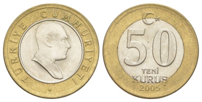Турция 50 курушей 2005 KM 1168 биметалл aUNC 4629-723