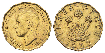 Великобритания 3 пенса 1952 Георг VI (1936-1952) KM 873, Spink 4113 никель латунь aUNC 4707-1054