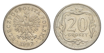 Польша 20 грошей 1992 Y 280 медно-никель 4625-1215