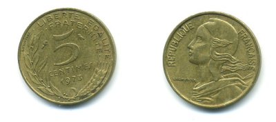 ФРАНЦИЯ 5 САНТИМОВ 1973 ТИП MARIANNE KM 933 медь алюминий никель 84-1535