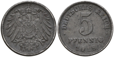 Германия 5 пфеннигов 1918 F KM 19 J. 297 железо    4152-1151