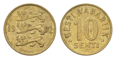 Эстония 10 сентов 1992 KM 22 латунь 192-413