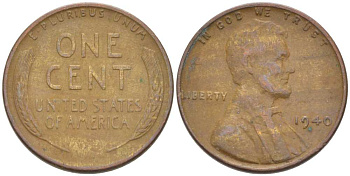 США 1 ЦЕНТ 1940 ЛИНКОЛЬН KM 132 бронза 3309-443