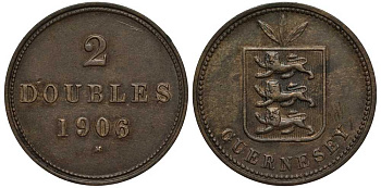 Гернси 2 дабла (дубля) 1906 H KM 9 бронза 650-621