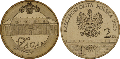 Польша 2 злотых 2006 MW, серия польские города, Жагань (Zagan) KM 569 нордик UNC 4448-641