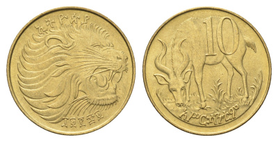 Эфиопия 10 сантимов 1977 год-тип KM 45 латунь UNC 4666-443