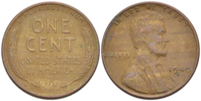 США 1 ЦЕНТ 1940 ЛИНКОЛЬН KM 132 бронза 3309-443