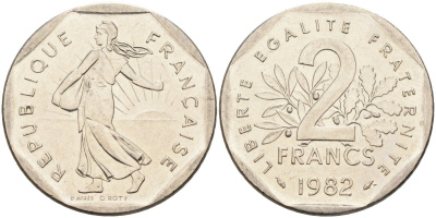 Франция 2 франка 1982 сеятель KM 942.1, Le Franc 272.6 никель 4587-1211