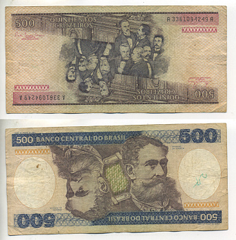 БРАЗИЛИЯ 500 КРУЗЕЙРО 1981 ПОДПИСЬ 20, ДЕОДОРУ ДА ФОНСЕКА ПЕРВЫЙ ПРЕЗИДЕНТ БРАЗИЛИИ Pick 200а бумага 6266-40-3-2