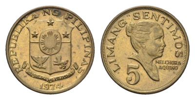 Филиппины 5 сентимо 1974 KM 197 латунь UNC 4668-655