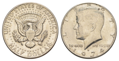 США 1/2 доллара (50 центов) 1974 D, Джон Кеннеди KM 202b медь плакированная медно-никелем aUNC 4123-713