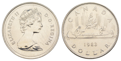 Канада 1 доллар 1983 Елизавета II (1952-2022), каноэ KM 120 никель PROOF-LIKE (BU) 4185-846