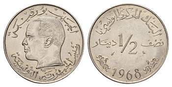 Тунис 1/2 динара 1968 KM 291 никель UNC 51-4035