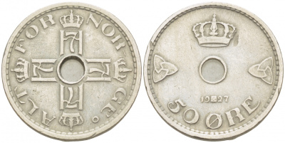 Норвегия 50 эре 1927 Хокон VII (1905-1957) KM 386 медно-никель 3457-954