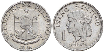 Филиппины 1 сентимо 1969 вождь острова Мактан Лапу-Лапу KM 196 алюминий 4528-836