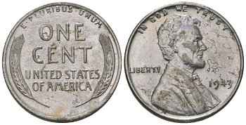 США 1 цент 1943 Авраам Линкольн KM 132 a сталь покрытая цинком aUNC 112-1168