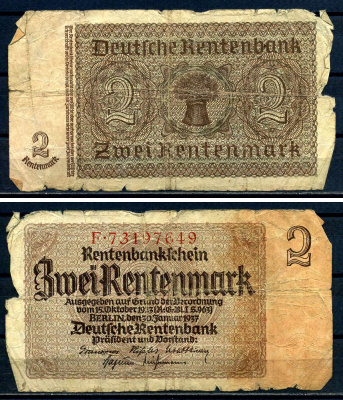 Германия 2 рентенмарки 1937 Pick 174 b бумага 8621-48-3-1