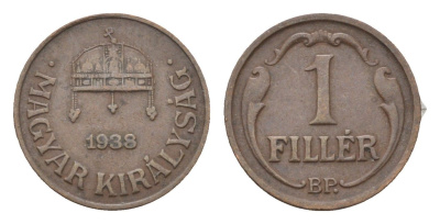 Венгрия 1 филлер 1938 BP KM 505 бронза 4665-358