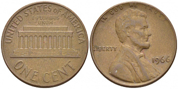 США 1 ЦЕНТ 1966 ЛИНКОЛЬН KM 201 медь цинк 3851-1036