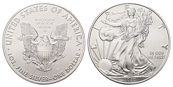 США 1 доллар 2020 Американский серебряный орёл KM 273 серебро UNC 11-148-41