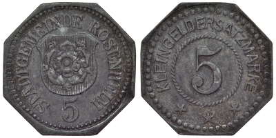 Розенхайм 5 пфеннигов 1917  Funck 450.4, Men05 21887.4, Men18 27362.4  цинк 4119-1051