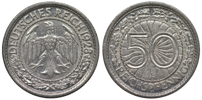 Германия 50 рейхспфеннигов 1928 E KM 49, J. 324 никель 4121-816