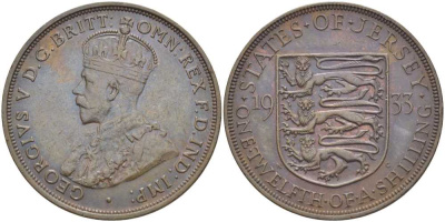 Джерси 1/12 шиллинга 1933 Георг V (1910-1936) KM 16 бронза 3996-442