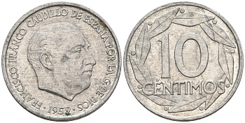 Испания 10 сентимо 1959 Франсиско Франко (1939-1975) KM 790 алюминий 4154-513