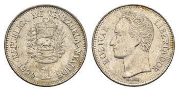 Венесуэла 1 боливар 1990 Симон Боливар Y 52a.2 сталь плакированная никелем 4662-916