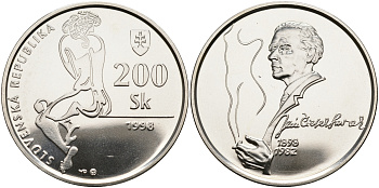 Словакия 200 крон 1998 100 лет со дня рождения Яна Смрека (1898-1982) KM 45 серебро UNC 00-00