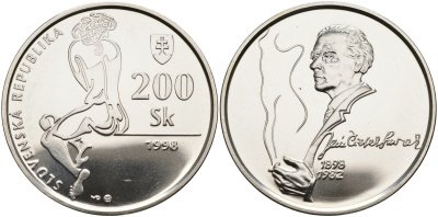 Словакия 200 крон 1998 100 лет со дня рождения Яна Смрека (1898-1982) KM 45 серебро UNC 00-00