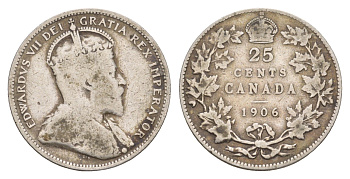Канада 25 центов 1906 Эдуард VII (1901-1910) KM 11 серебро 1518-1543
