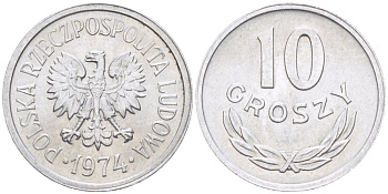 Польша 10 грошей 1968  Y AA47 алюминий  UNC   4181-358